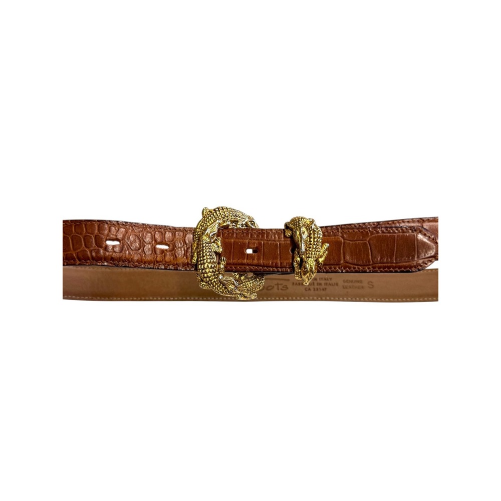 Talbots Vintage Brown Crocodile Embossed Leather Alligator Buckle Belt Italy S - Picture 6 of 7